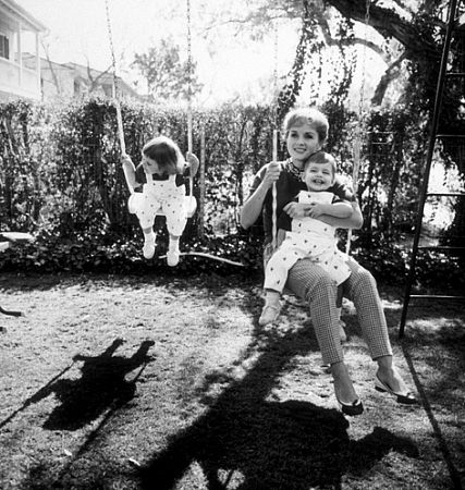 Debbie Reynolds with her children, Carrie Fisher and Todd Fisher, at home, 1960.