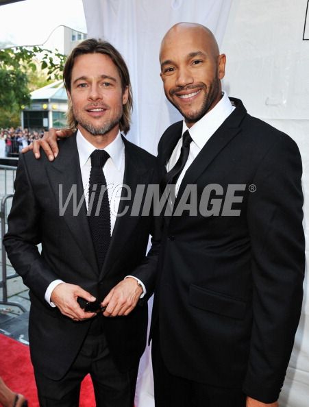 Stephen Bishop and Brad Pitt arrive at The Moneyball World Premiere at The Toronto International Film Festival