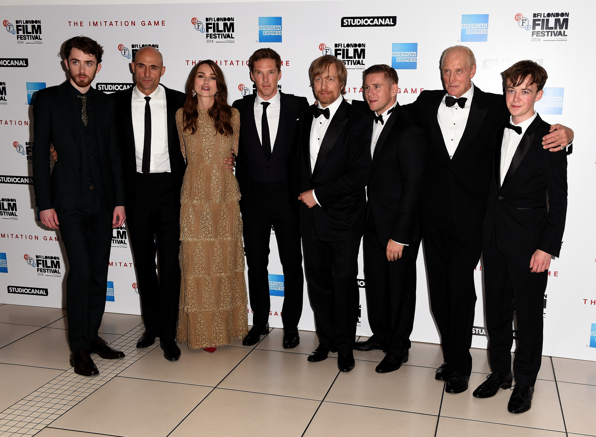 Charles Dance, Matthew Beard, Keira Knightley, Mark Strong, Morten Tyldum, Benedict Cumberbatch, Allen Leech and Alex Lawther at event of The Imitation Game (2014)