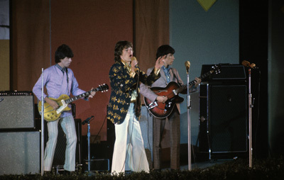 The Rolling Stones (Keith Richards, Mick Jagger, Bill Wyman) at the Hollywood Bowl
