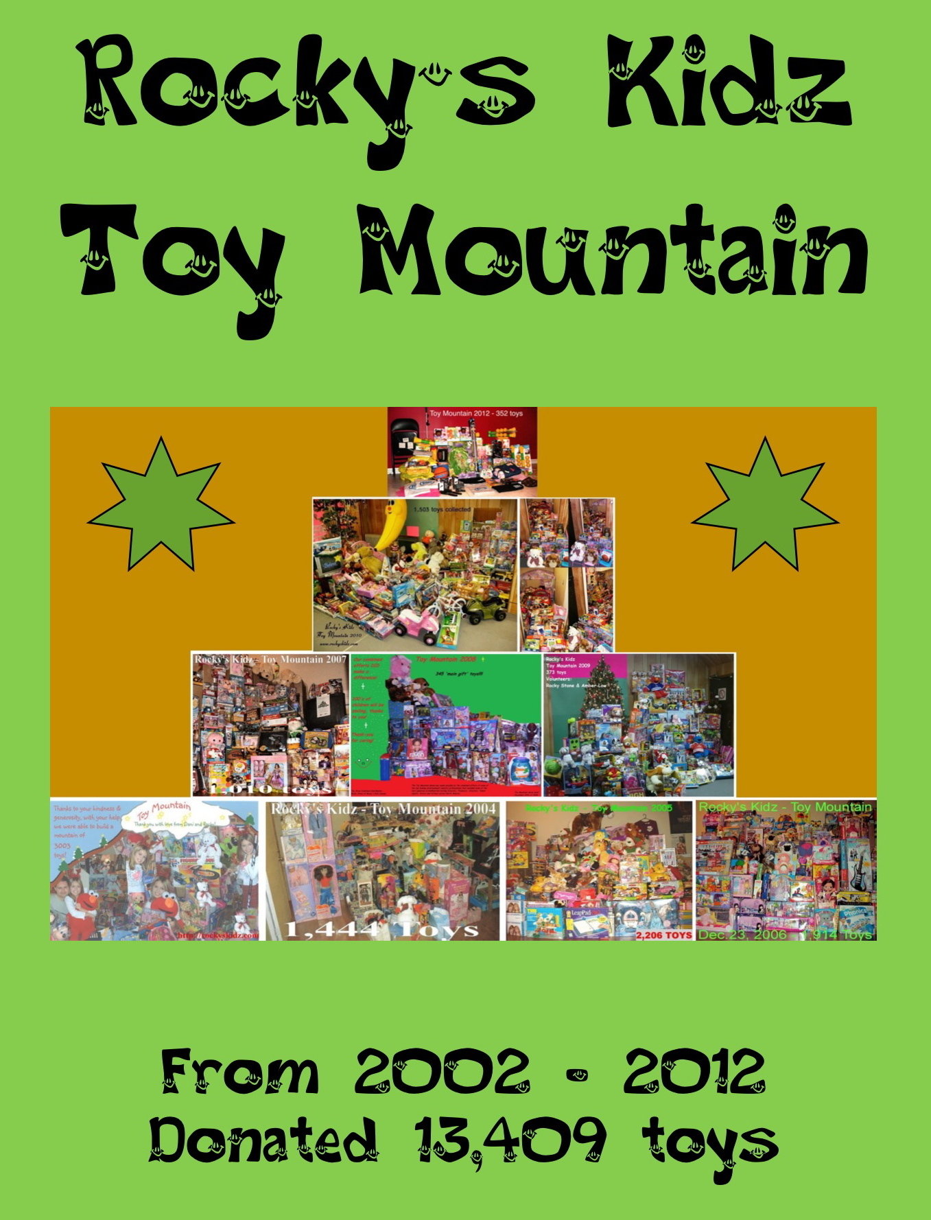This year we celebrated our 10th year supporting the Toy Mountain Campaign from 2002 - 2012. Total toys donated to kids in need over the past 10 years - 13,409 toys
