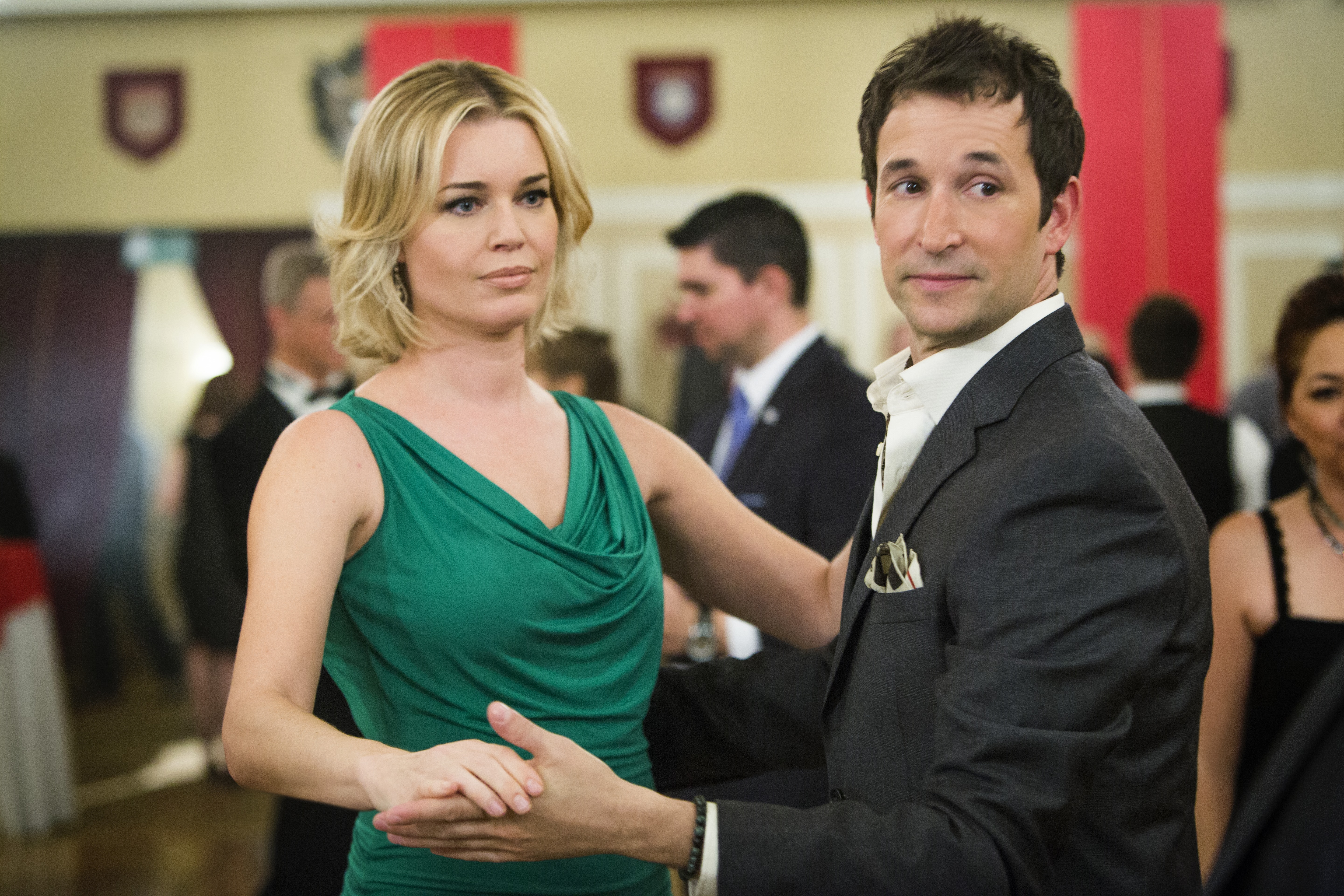 Still of Noah Wyle and Rebecca Romijn in The Librarians (2014)