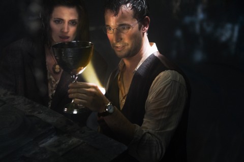 Still of Noah Wyle and Stana Katic in The Librarian: The Curse of the Judas Chalice (2008)