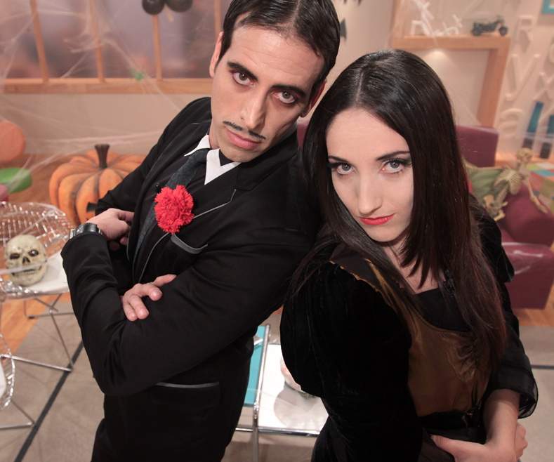 Talk show host Alex Cambert with co-host Jackie Castaneda during the filming of the HOGAR EXPRESS Halloween special on the Fox owned cable network, Utilisima.