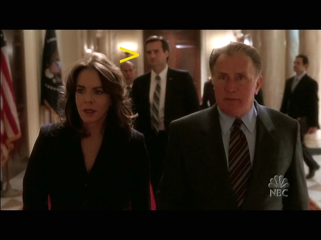 George Fitch Watson in The West Wing final Episode President Bartlets final White House Secret Service Escort main hall S07E22 with Martin Sheen and Stockard Channing, Allison Janney, John Spencer, Bradley Whitford