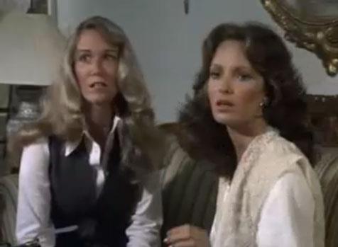 Tracy Brooks Swope and Jacklyn Smith on set of Charlie's Angels