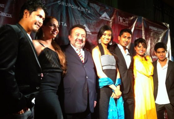 left to right actors Harold Torres, Veronica Falcon, Jose Sefami, Sonia Couoh, Tenoch Huerta & Kristyan Ferrer at Mexico´s premiere of 
