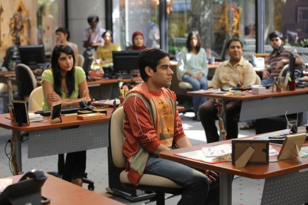 Still of Sacha Dhawan, Rebecca Hazlewood and Parvesh Cheena in Outsourced (2010)