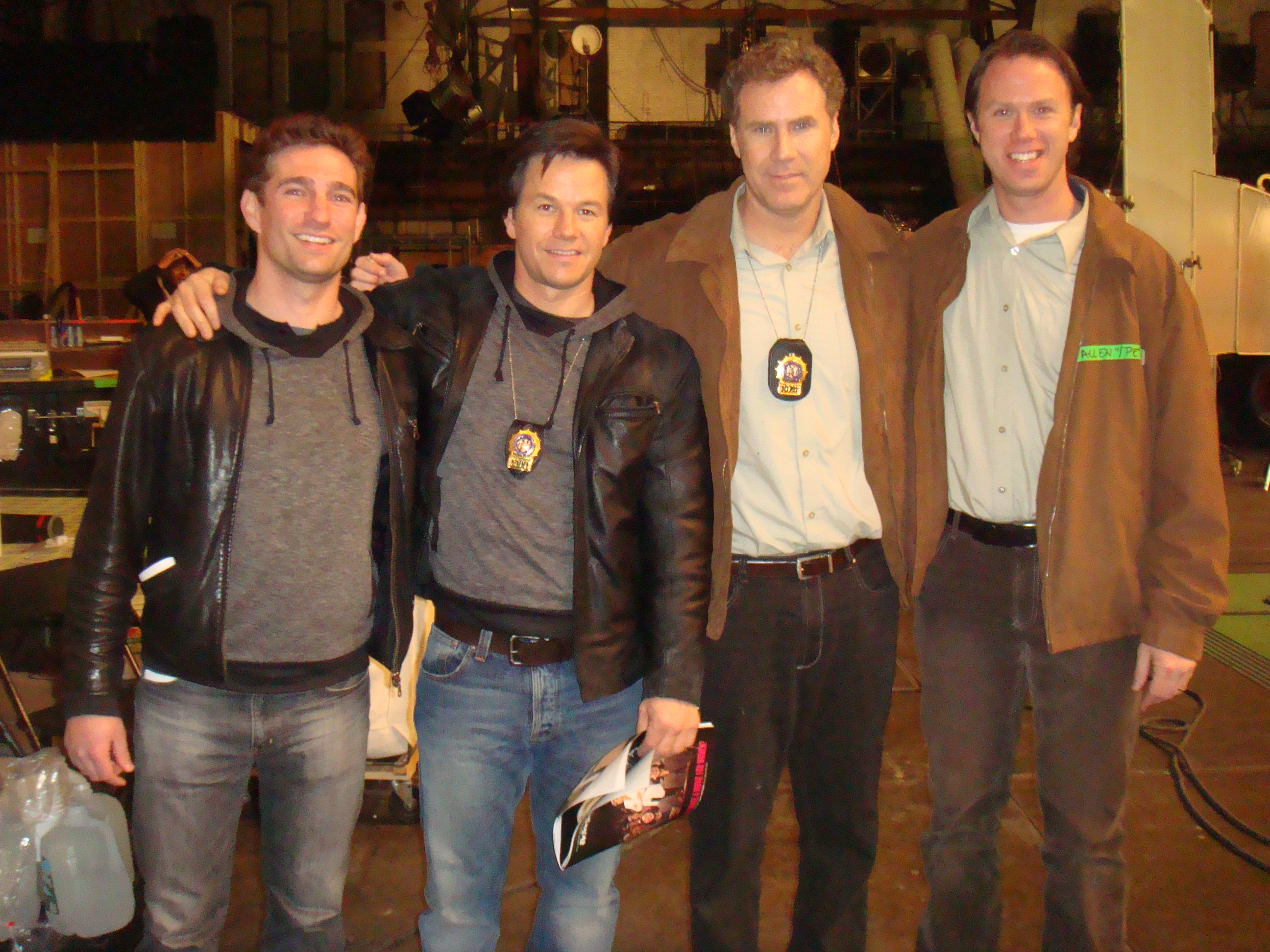 Benjamin Kanes, Mark Wahlberg, Will Ferrell and Peter Thewes on the set of 