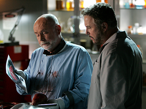 Still of Robert David Hall and William Petersen in CSI kriminalistai (2000)