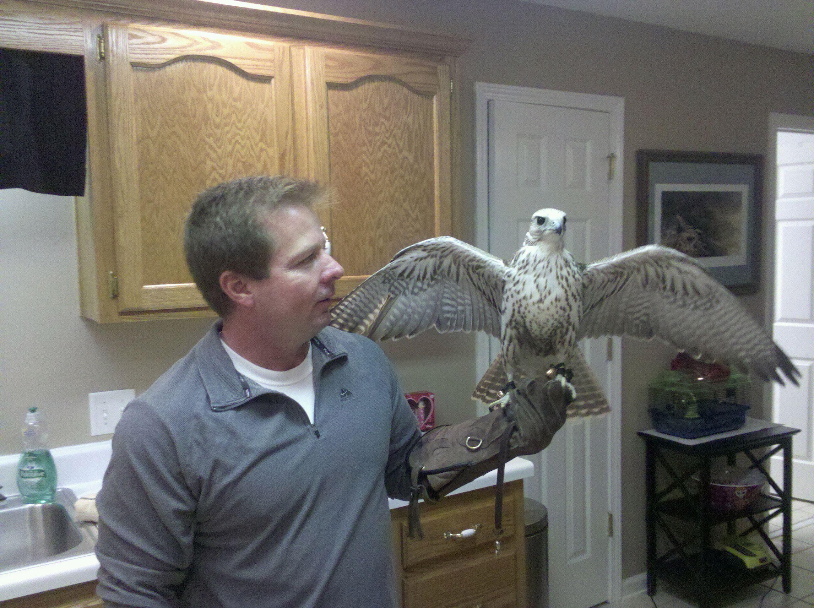 Dale Liner with White Gyr Falcon, Feb. 2011