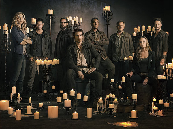 Still of Giancarlo Esposito, Stephen Collins, Billy Burke, Elizabeth Mitchell, Zak Orth, JD Pardo, David Lyons, Tracy Spiridakos and Gene Porter in Revolution (2012)