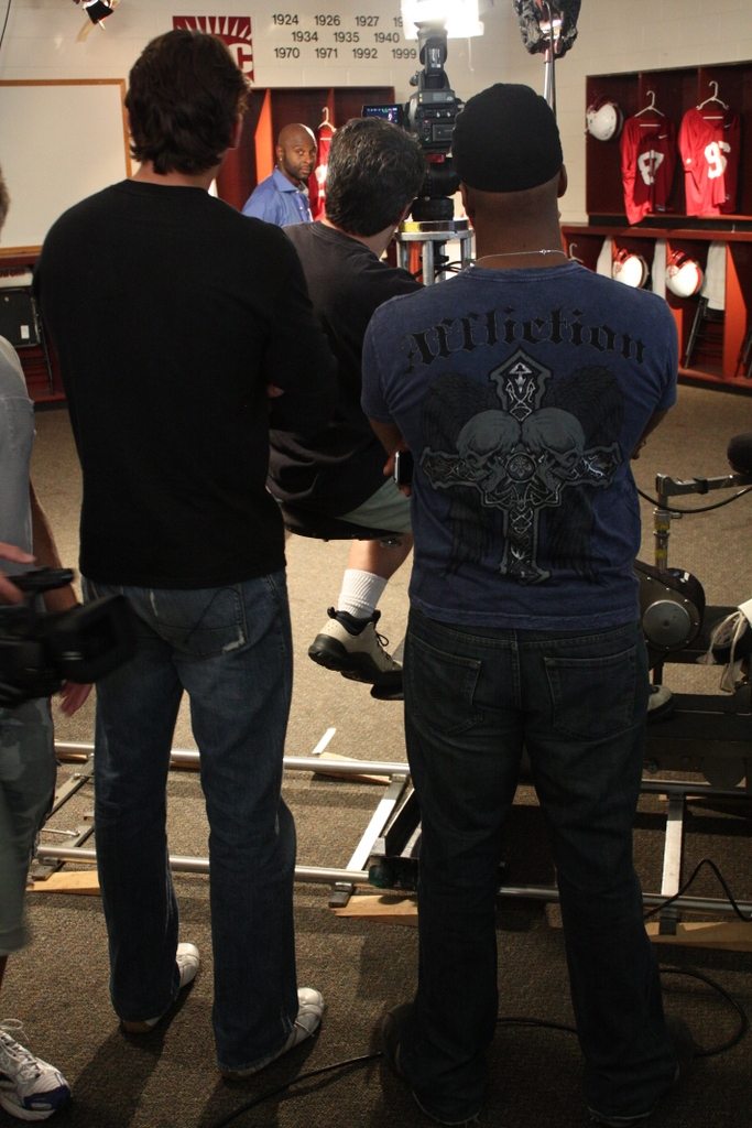 Owners of White Chocolate Productions Kevin Porter and Andre Gordon on their set of Going Pro. Hosted by Jerry Rice
