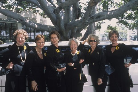 The members of the U.K.'s Women's Institute - Cora (Linda Bassett, left), Annie Clark (Julie Walters, second from left), Celia (Celia Imrie, third from left), Jessie (Annette Crosby, third from right), Chris Harper (Helen Mirren, second from right), and Ruth (Penelope Wilton, right), raise eyebrows - among other things - when they pose nude in their annual fundraising calendar