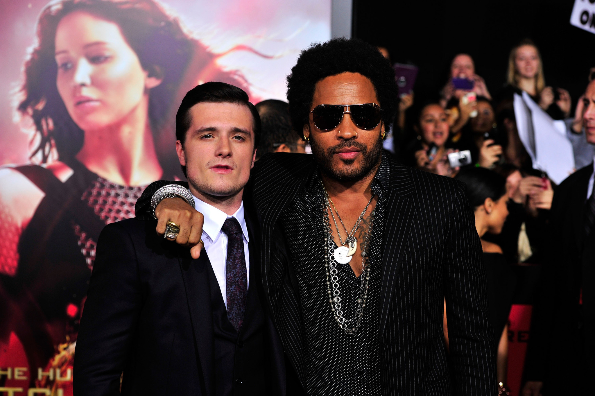 Lenny Kravitz and Josh Hutcherson at event of Bado zaidynes. Ugnies medziokle (2013)