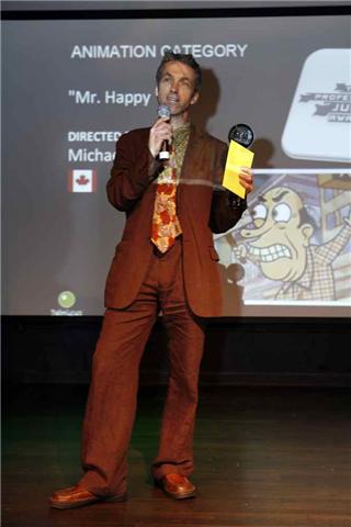 2009 Babelgum Film Festival Best in Animation Jury Award acceptance speech for MR HAPPY Tribecca Film Festival, New York