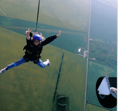 The free spirited Caroline Buzanko is seen here skydiving...