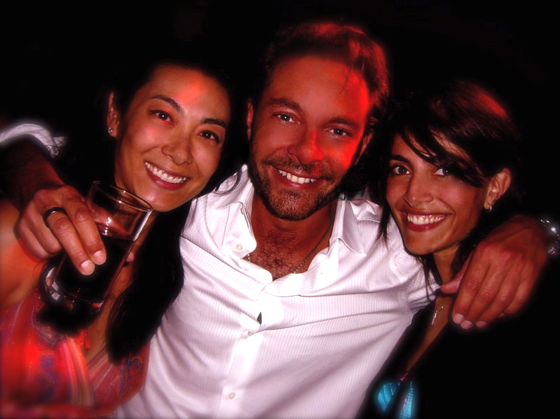 David Giammarco, Annabel Wilson (left), and Caterina Murino on location filming 