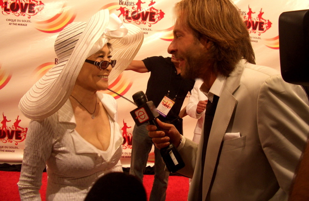 YOKO ONO and DAVID GIAMMARCO, Red Carpet Host, for the CIRQUE DU SOLEIL World Premiere of THE BEATLES 