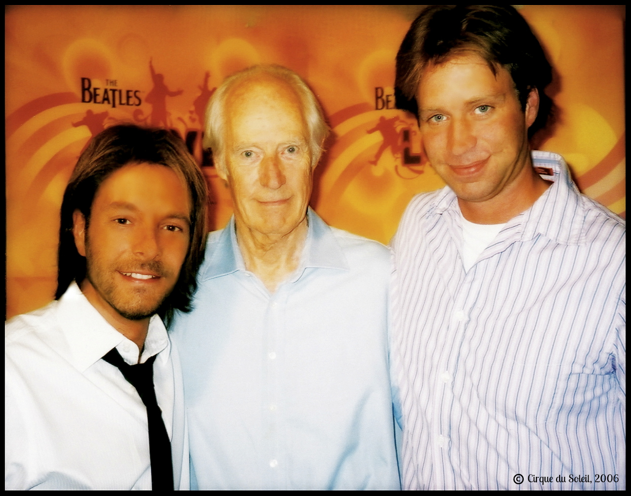 (left to right) David Giammarco, Sir George Martin and Giles Martin during the making of 