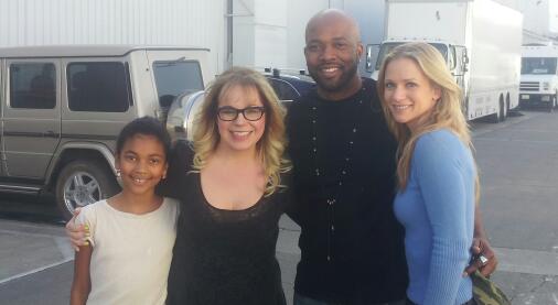 Keith Tisdell with Daughter Nyah Tisdell, Kirsten Vangsnes and AJ Cook. on the set of TV Series 