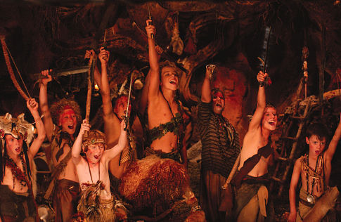 Left to right: Second Twin (LACHLAN GOOCH), Curly (GEORGE MACKAY), First Twin (PATRICK GOOCH), John Darling (HARRY NEWELL), Peter Pan (JEREMY SUMPTER), Tootles (RUPERT SIMONIAN), Slightly (THEODORE CHESTER) and Nibs (HARRY EDEN).