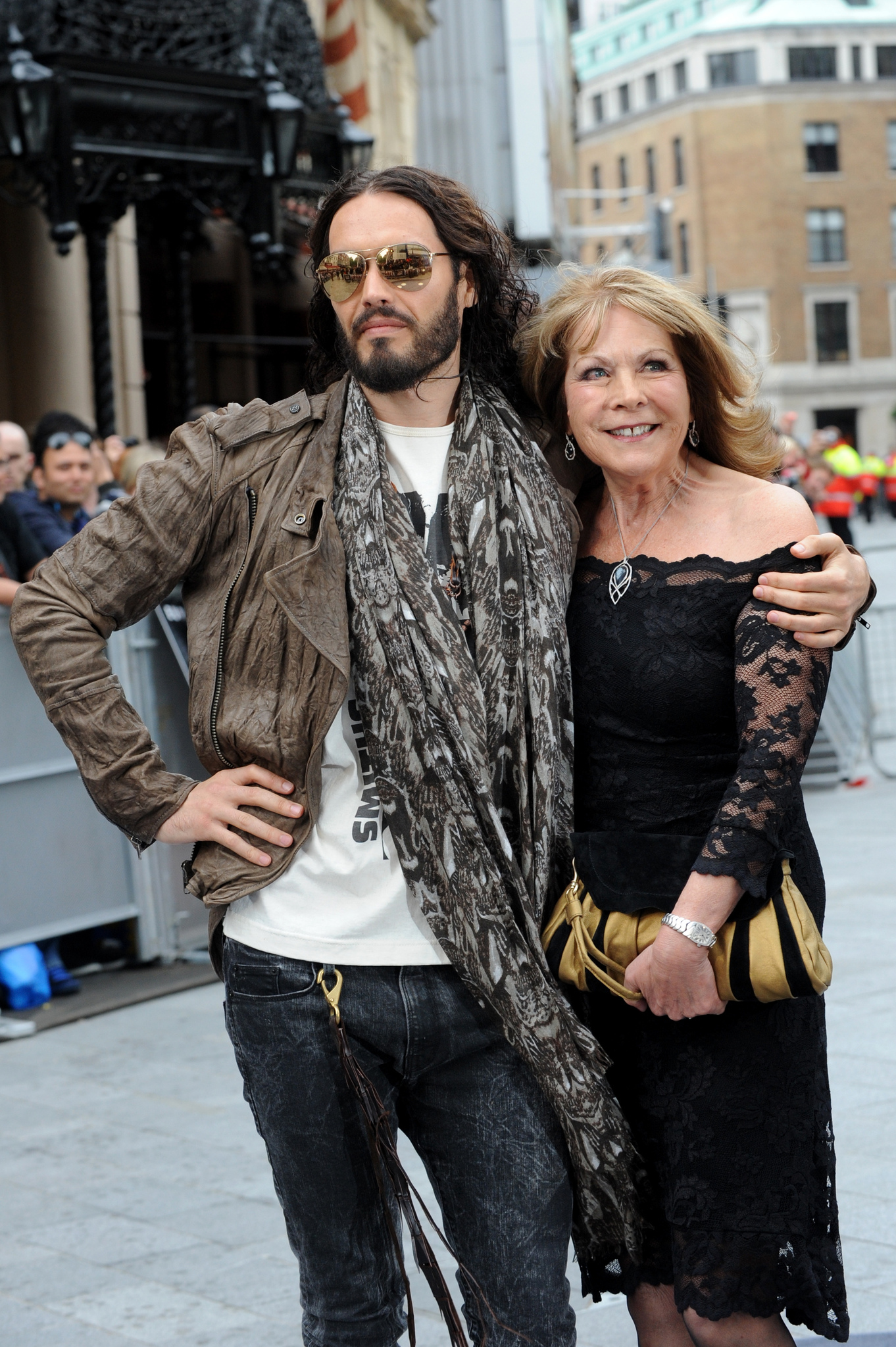 Russell Brand and his mother Barbara Brand attend the European premiere of 