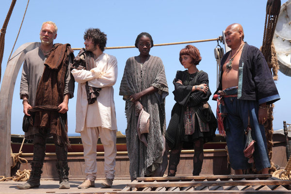 Still of Dimitri Leonidas, Junix Inocian, Elliot Cowan, Marama Corlett and Estella Daniels in Sinbad (2012)