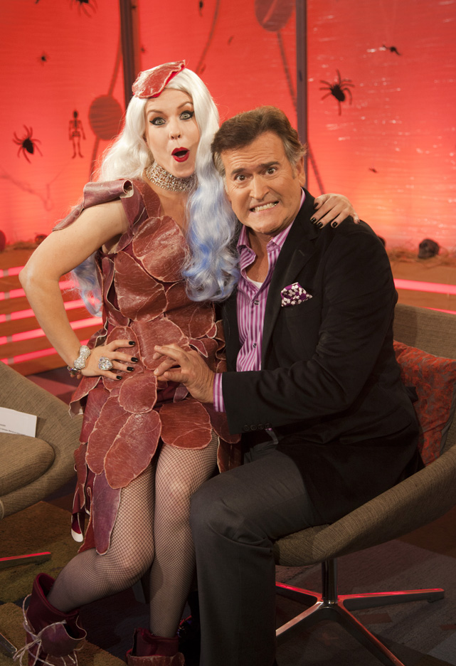 Carrie Keagan and Bruce Campbell on the set of VH1's Big Morning Buzz Live