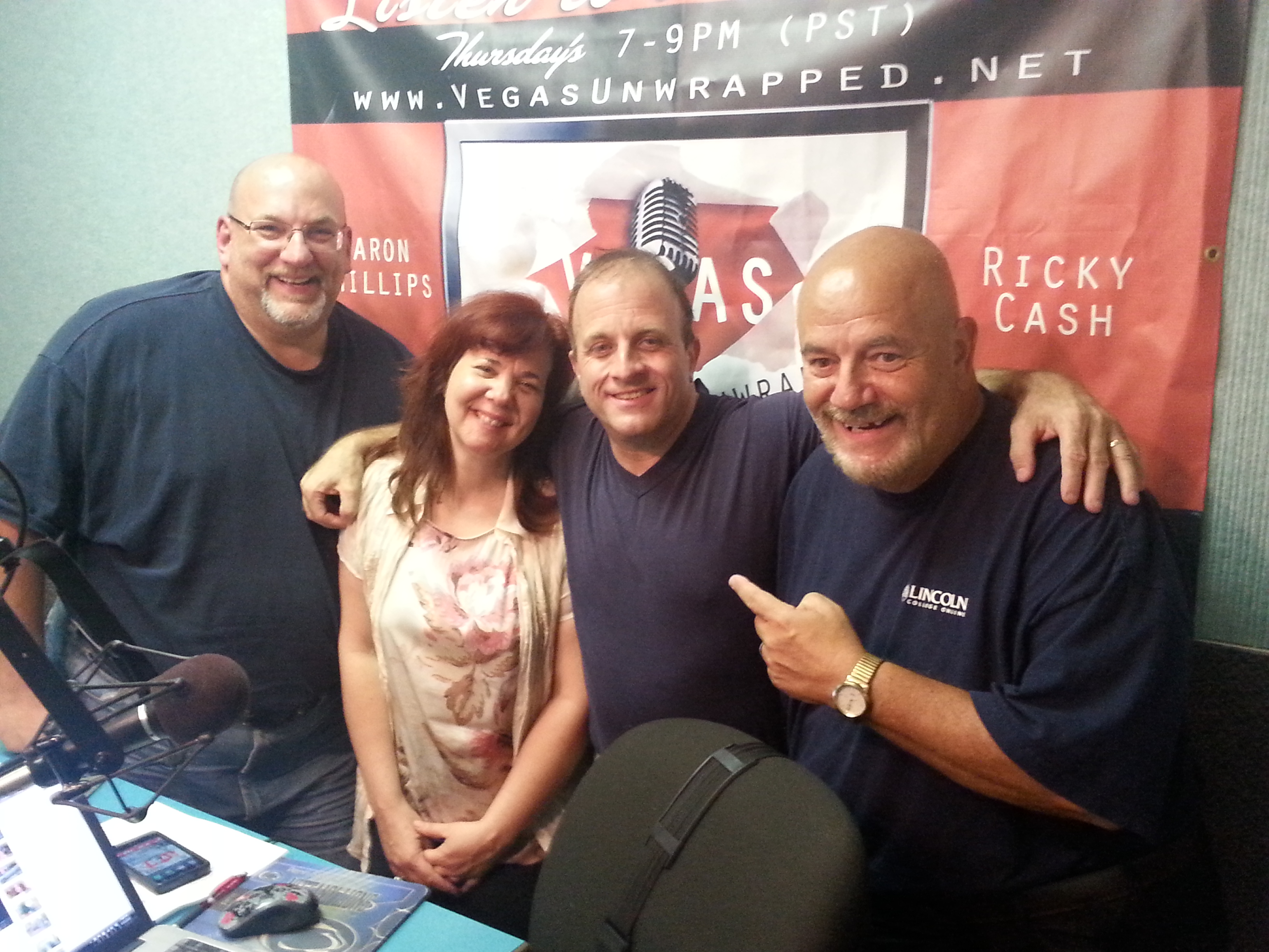 Vegas Unwrapped Radio Show with Aaron Phillips, Ricky Cash the hosts of the show. Catherine Natale & Peter Papageorgiou Center