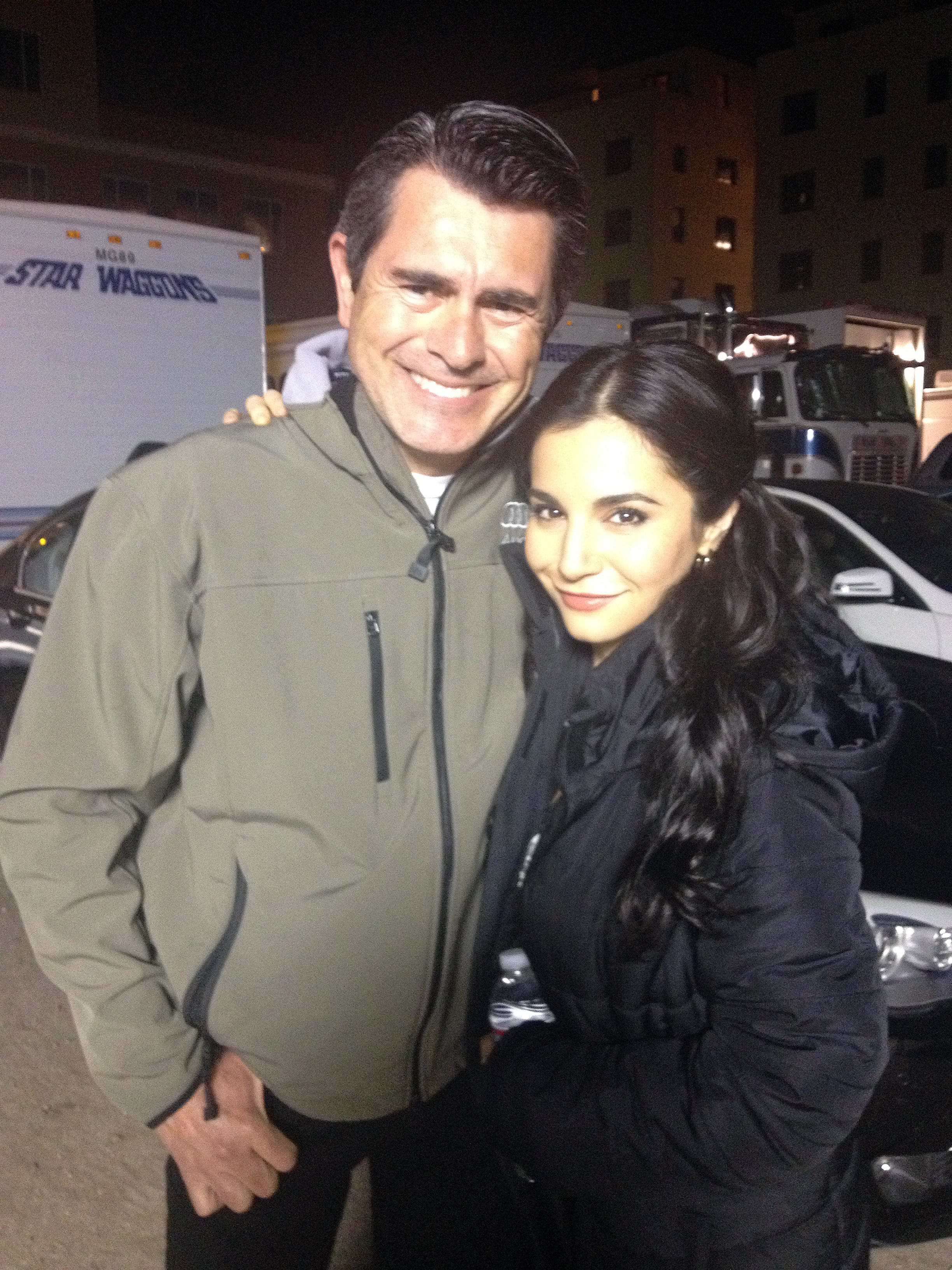 Francisco Javier Gomez With The Beautiful Mexican Actress Martha Higareda On Location, Pilot Season March 16, 2013