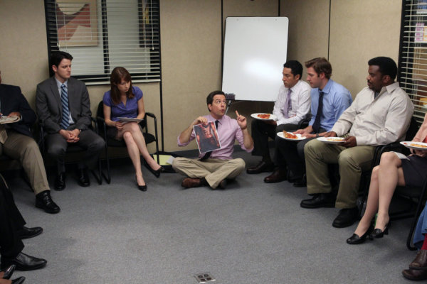 Still of Gabe Lewis, John Krasinski, Ed Helms, Zach Woods and Ellie Kemper in The Office (2005)