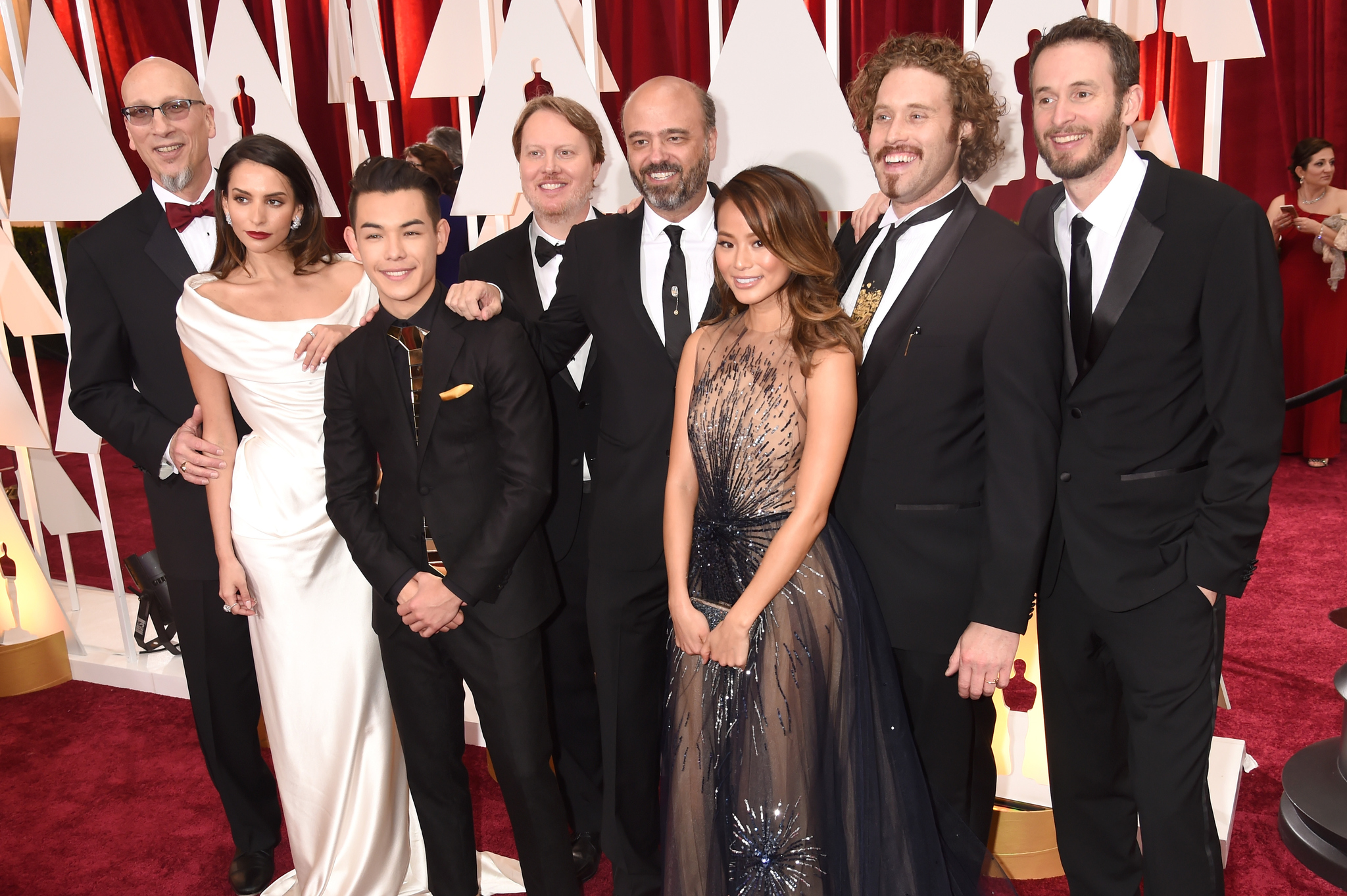 Scott Adsit, Roy Conli, Chris Williams, Genesis Rodriguez, Jamie Chung, Don Hall, T.J. Miller and Ryan Potter at event of The Oscars (2015)
