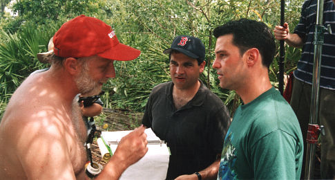 Chris Elliott, Director Paul Sullivan and David Alan Basche rehearse a scene