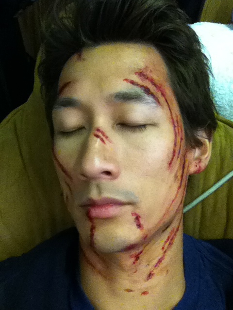 I'm sleeping not dead. Make-up for Amazing Spiderman doubling Andrew Garfield