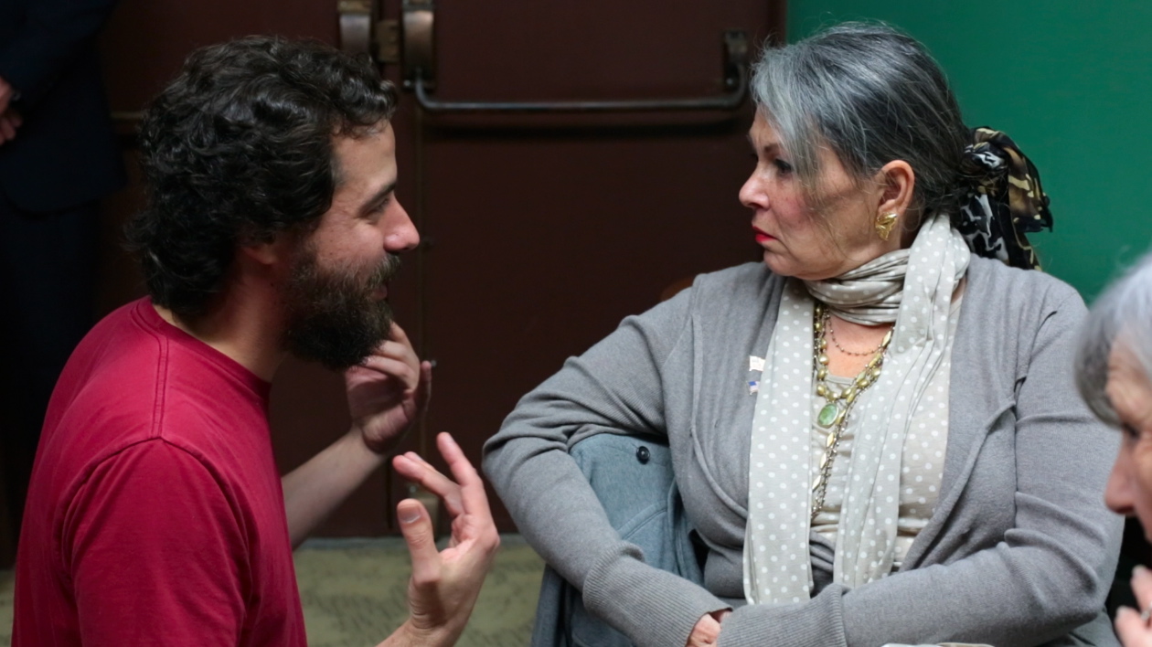 Eric Weinrib with Roseanne Barr at the Rally in the Valley for Green Party Candidates (Mayflower Club, North Hollywood, California, March 23, 2012)