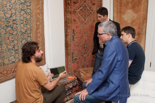 Eric Weinrib shows Greg Stikeleather, Jawid Karim and Kevin Aghajani a clip from an upcoming documentary on Roseanne Barr (September 29, 2012)