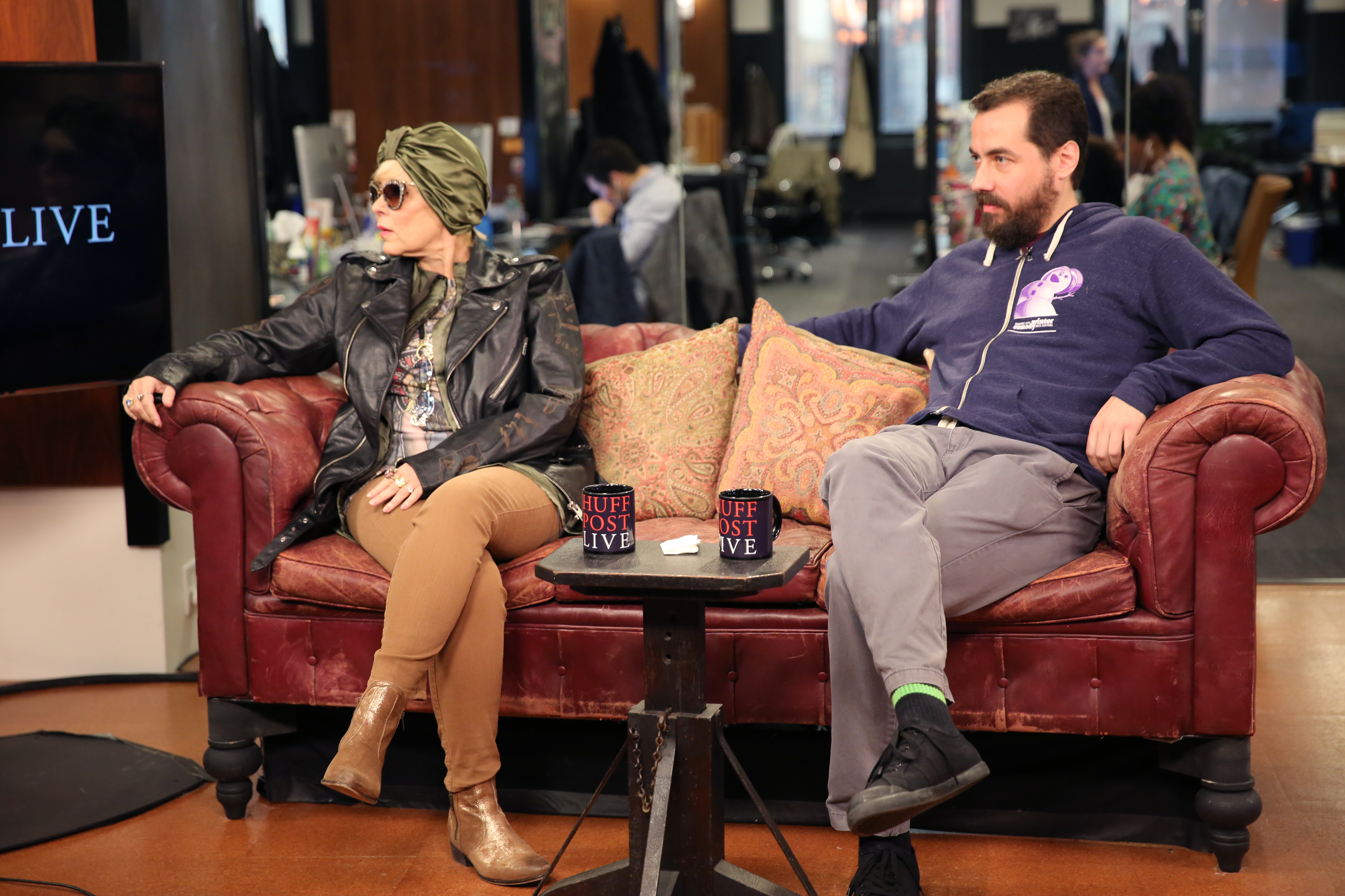 Comedian Roseanne Barr and director Eric Weinrib appear on HuffPost Live (April 17, 2015)