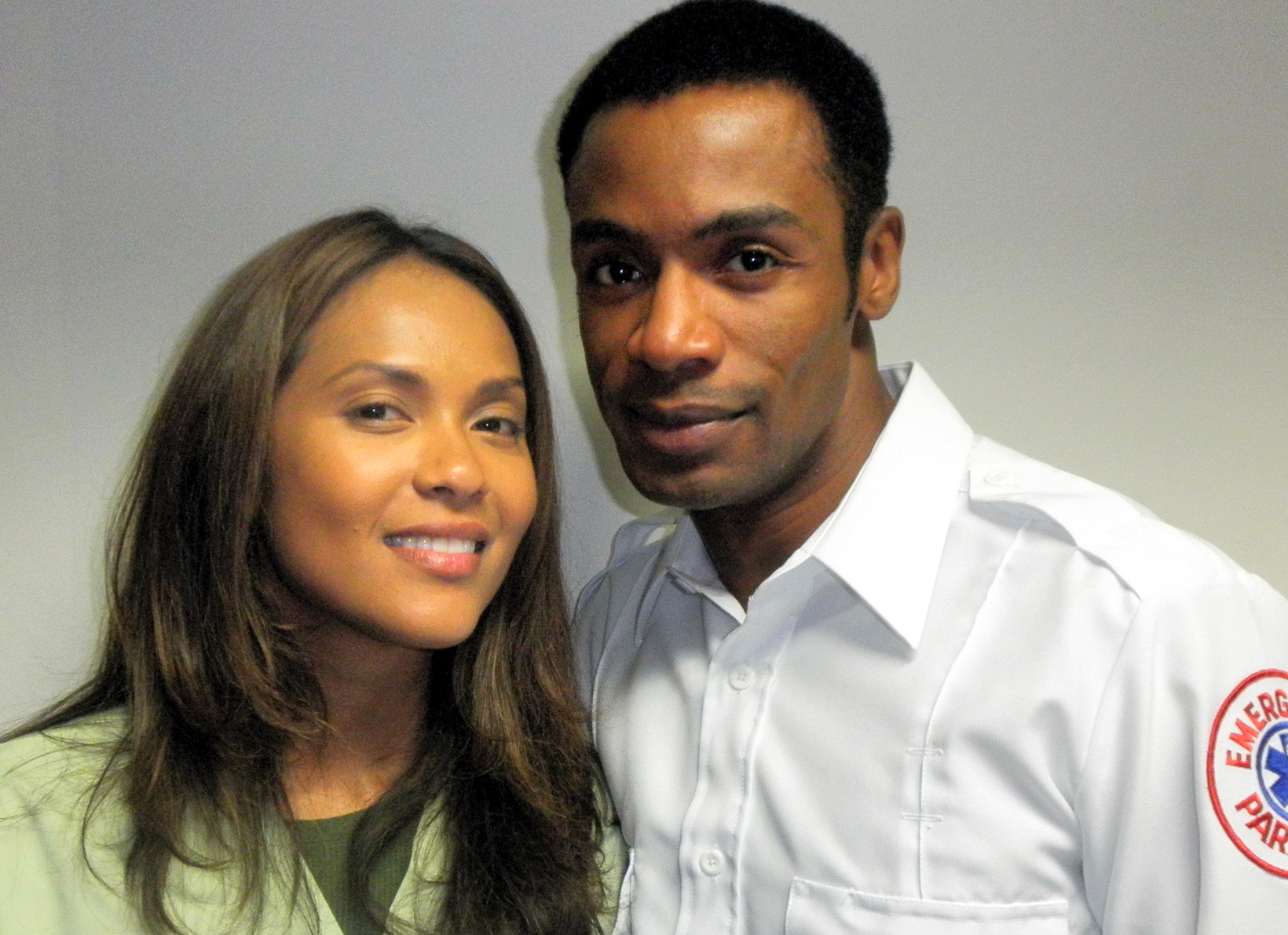 Lonnie Henderson (EMT) and Lesley-Ann Brandt (Nurse Valerie) on set of feature film In Sight.