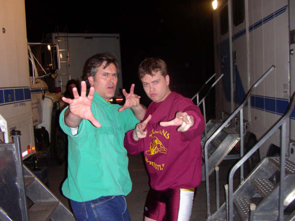 Bruce Campbell and Chris Ippolito on the set of Touch the Top of the World