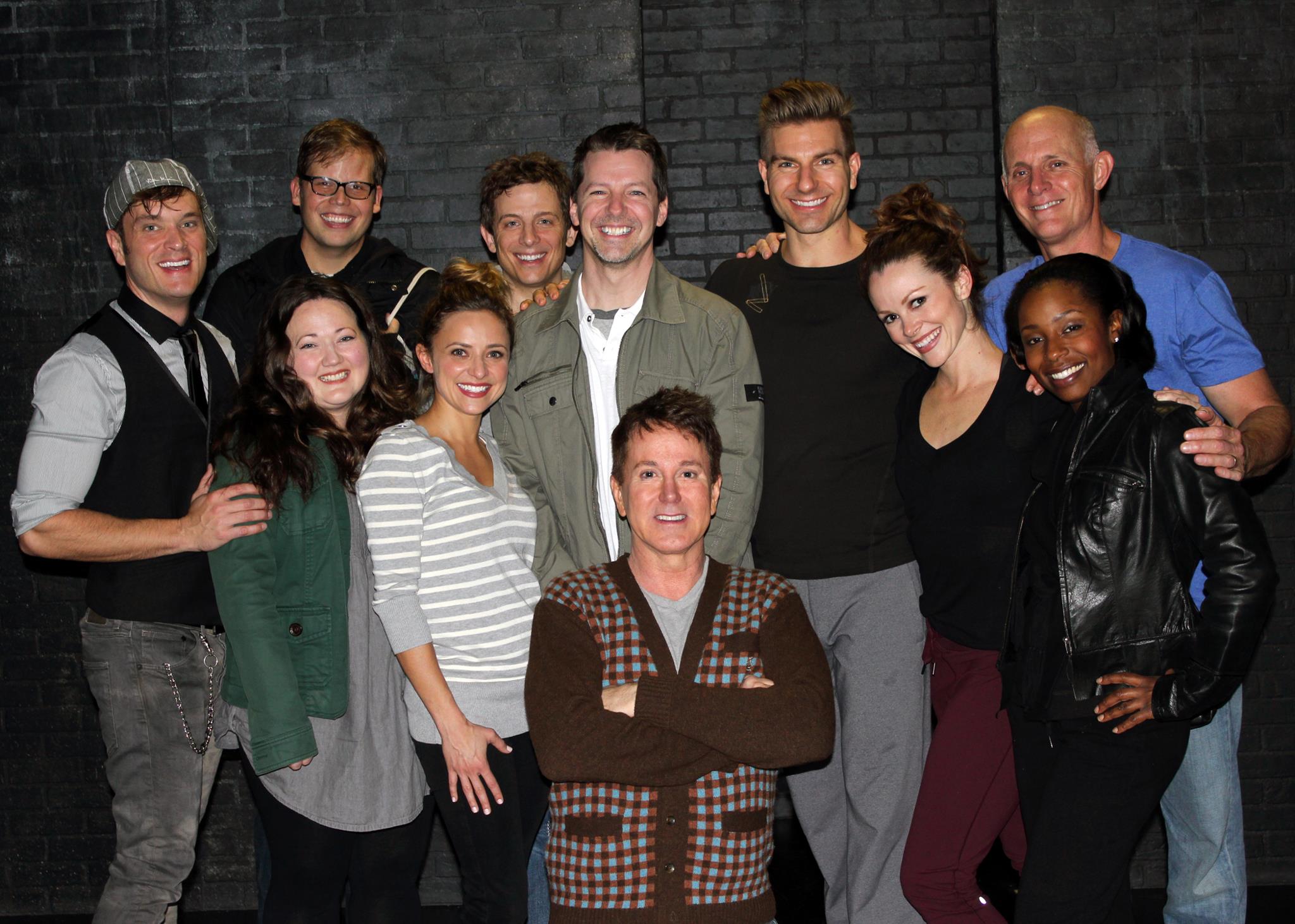 Sean Hayes and the cast of SILENCE! THE MUSICAL, December 2012. Back: Stephen Van Dorn, Jeff Hiller, Jeff Skowron, Sean Hayes, Karl Warden, Andy Umberger. Front: Kathie Dietch, Christine Lakin, Davis Gaines, Melissa Sandvig, Latoya London