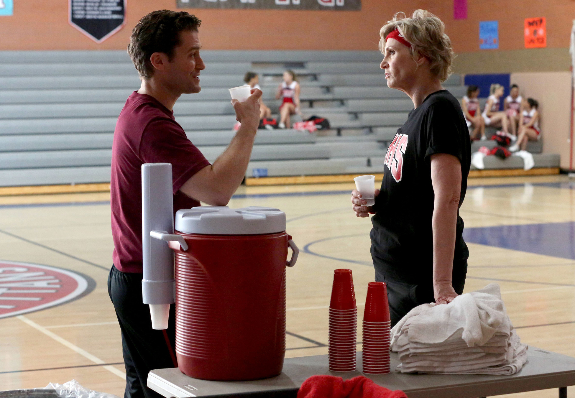 Still of Jane Lynch and Matthew Morrison in Glee (2009)