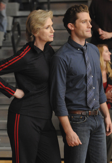 Still of Jane Lynch and Matthew Morrison in Glee (2009)