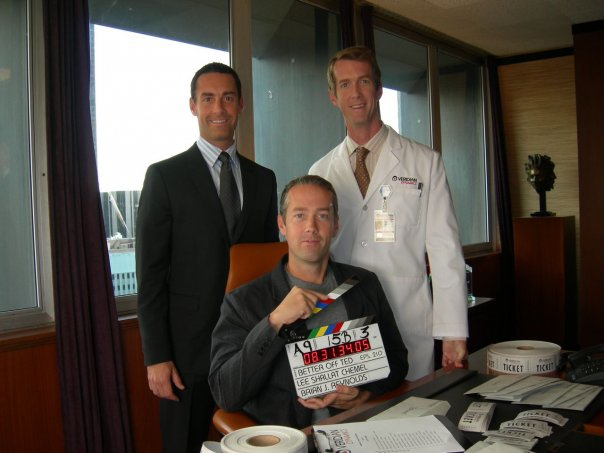 On set of Better Off Ted. With Jay Harrington (Ted) and Matt Harrington (Ted's stand-in).