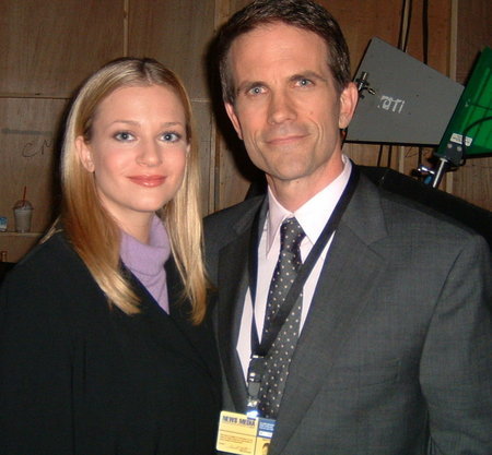 A.J. Cook and Mel Fair on the set of Criminal Minds, episode 