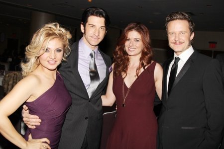 Orfeh with husband Andy Karl, Debra Messing, and Will Chase at The Mystery of Edwin Drood opening night, Nov 13, 2012