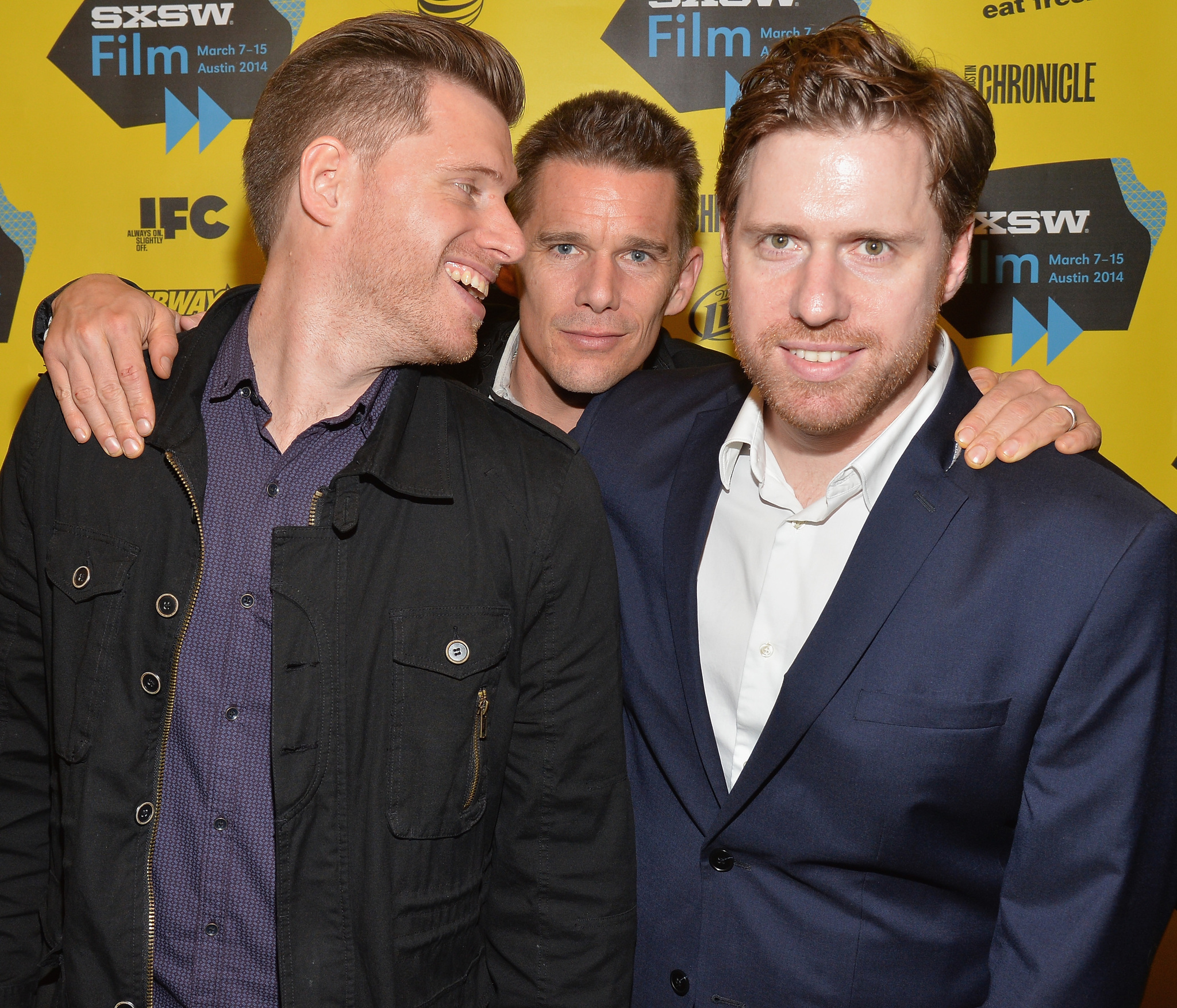 Ethan Hawke, Michael Spierig and Peter Spierig at event of Predestination (2014)