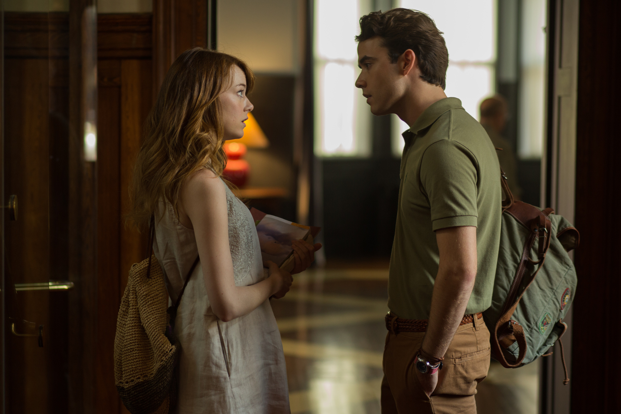 Still of Emma Stone and Jamie Blackley in Neracionalus zmogus (2015)