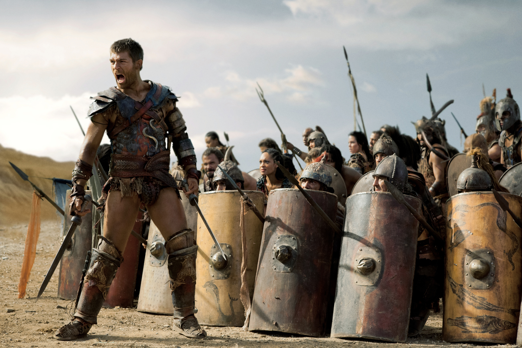 Still of Barry Duffield and Liam McIntyre in Spartacus: Blood and Sand (2010)