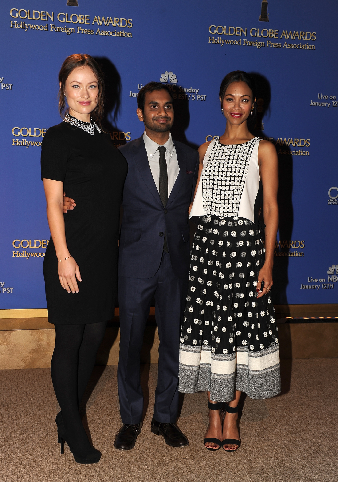 Zoe Saldana, Olivia Wilde and Aziz Ansari at event of 71st Golden Globe Awards (2014)